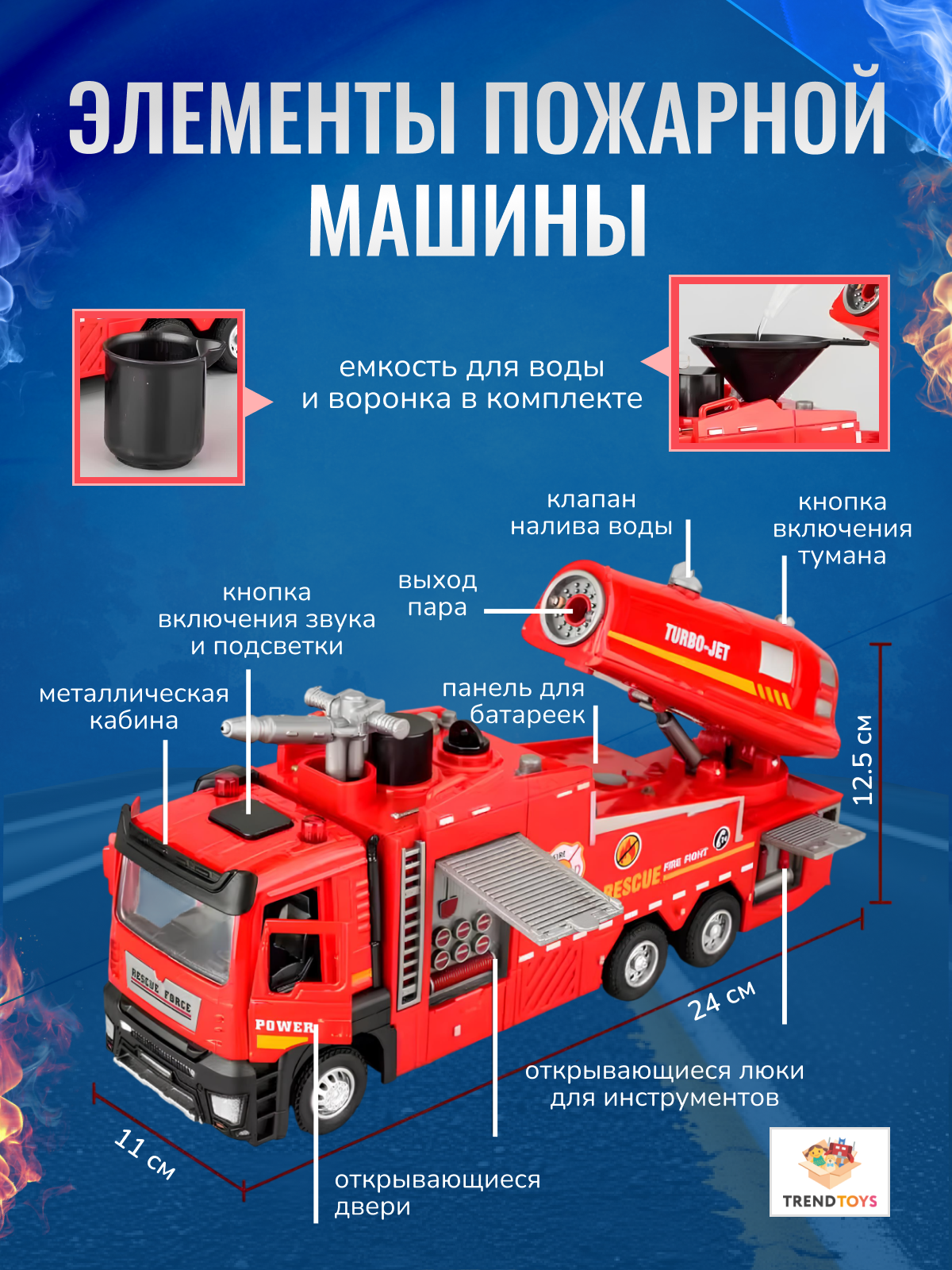 Пожарная машина TrendToys инерционная с паром и водой LDG008 - фото 6