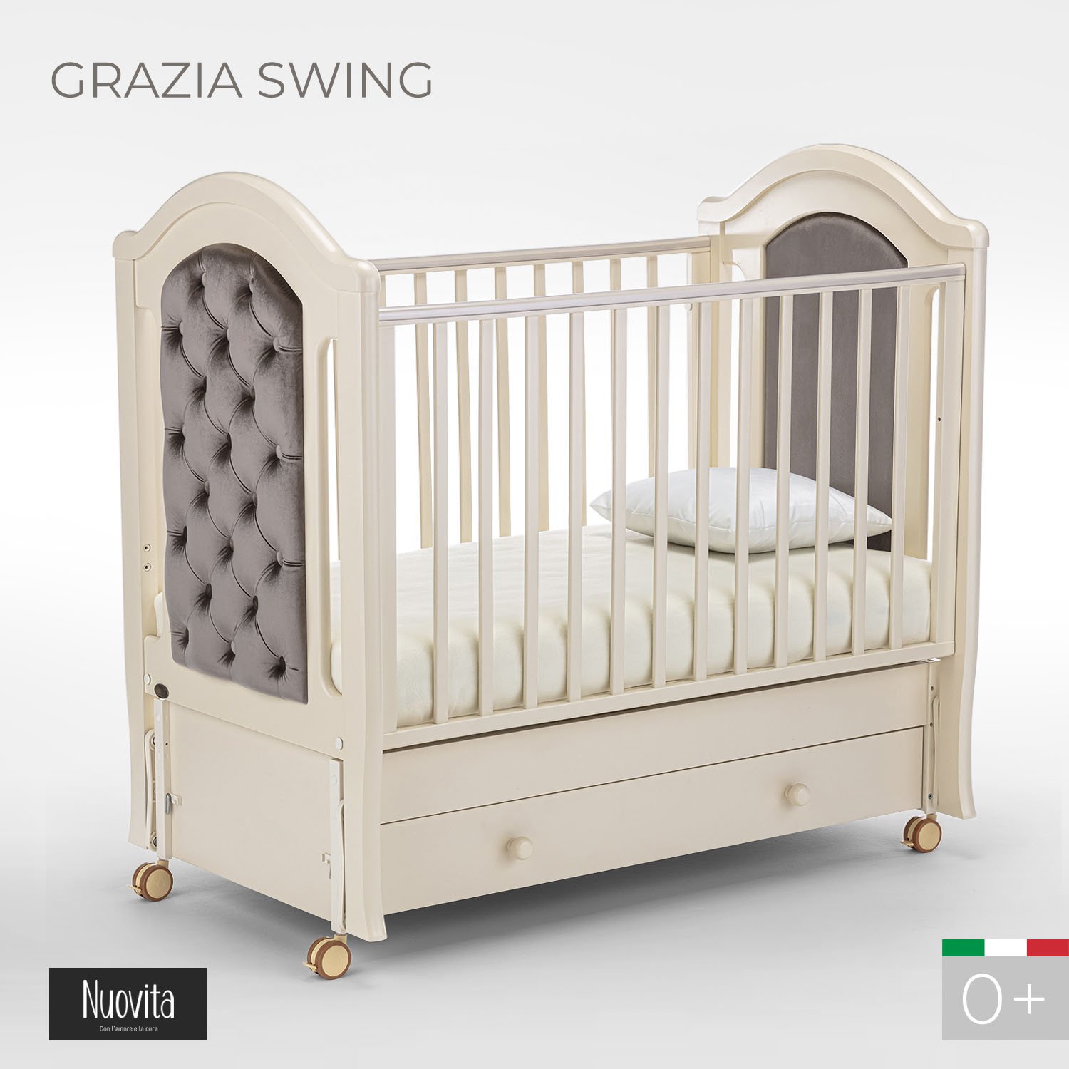Детская кроватка Nuovita Grazia swing, продольный маятник (слоновая кость) - фото 1