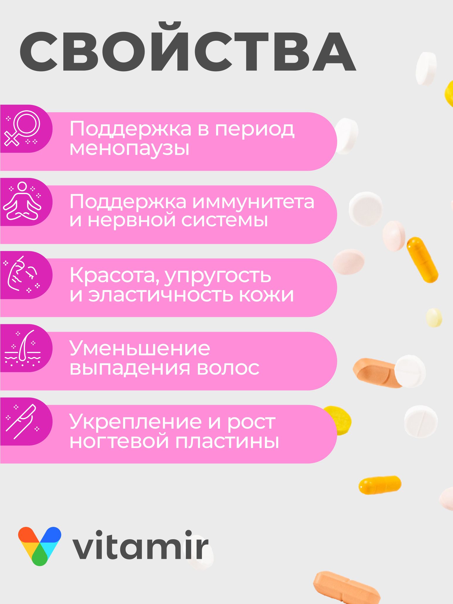 Витамины для женщин 50 плюс VITAMIR комплекс с цимицифугой и пустырником при менопаузе 60 капсул - фото 2