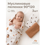 Пелёнка Сонный ежик муслин 90х120 см 3 шт.