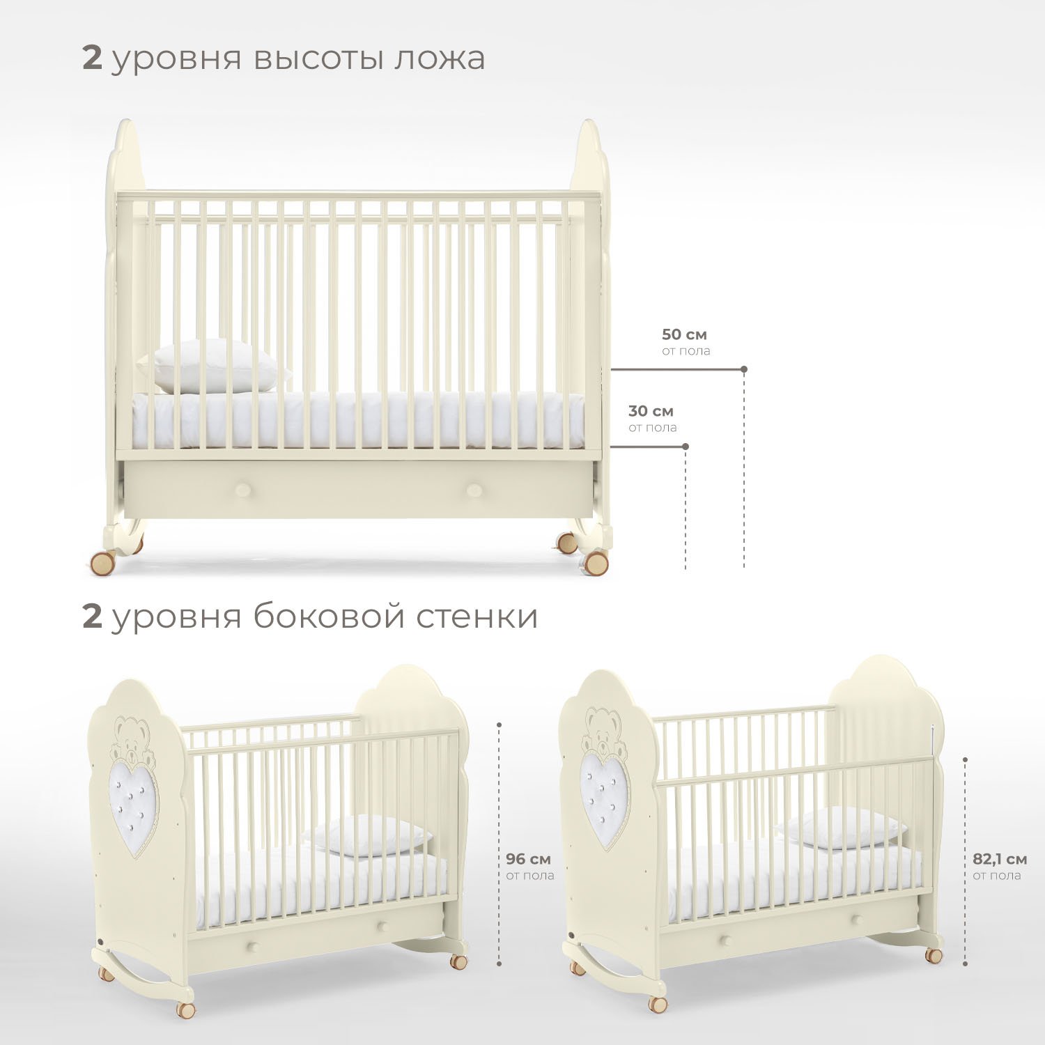 Детская кроватка Nuovita Fortuna dondolo, без маятника (ваниль) - фото 2