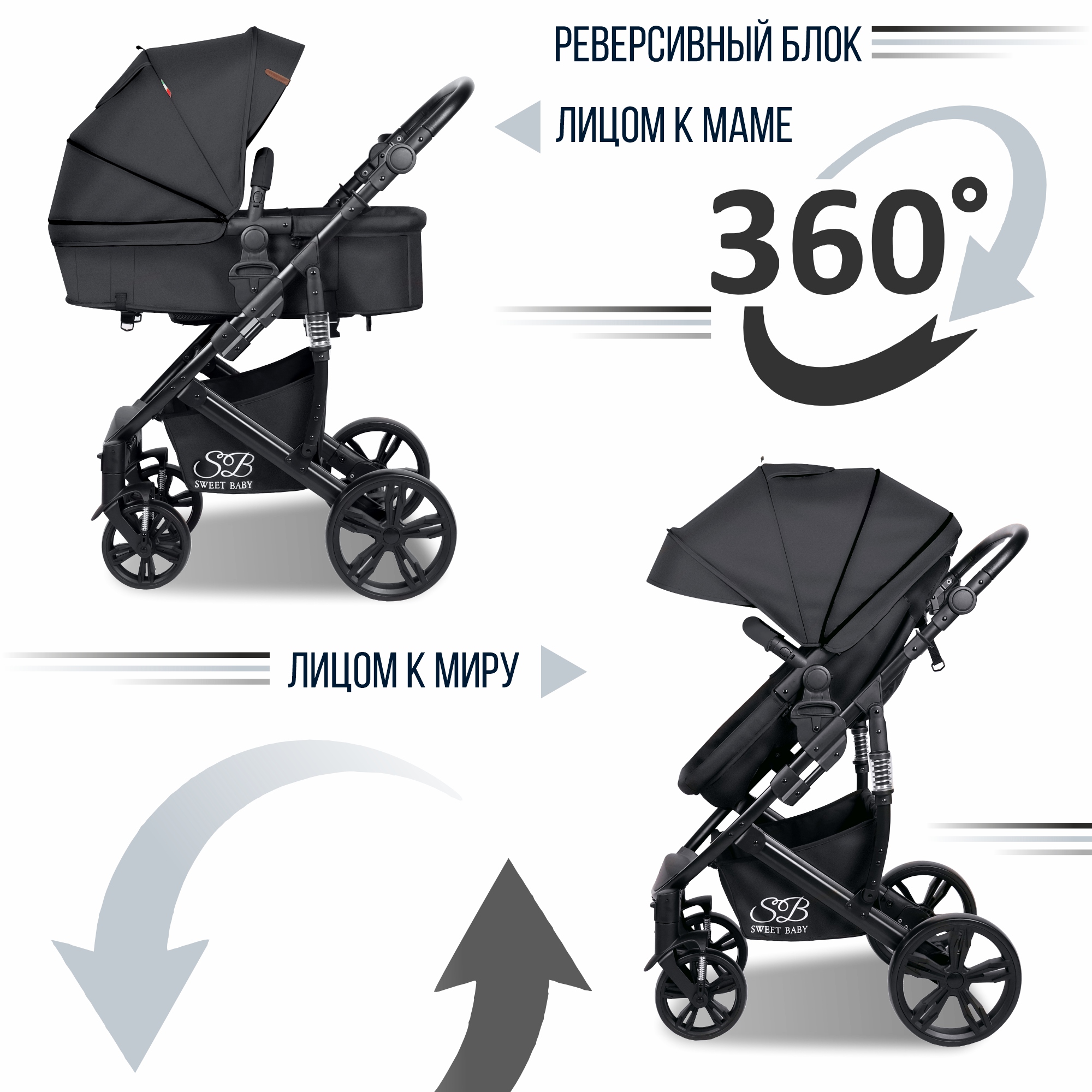 Коляска трансформер Sweet Baby Comfort black black - фото 7