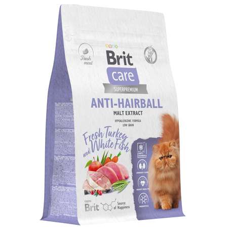 Корм для кошек Brit Care 0.4кг взрослых с белой рыбой и индейкой сухой