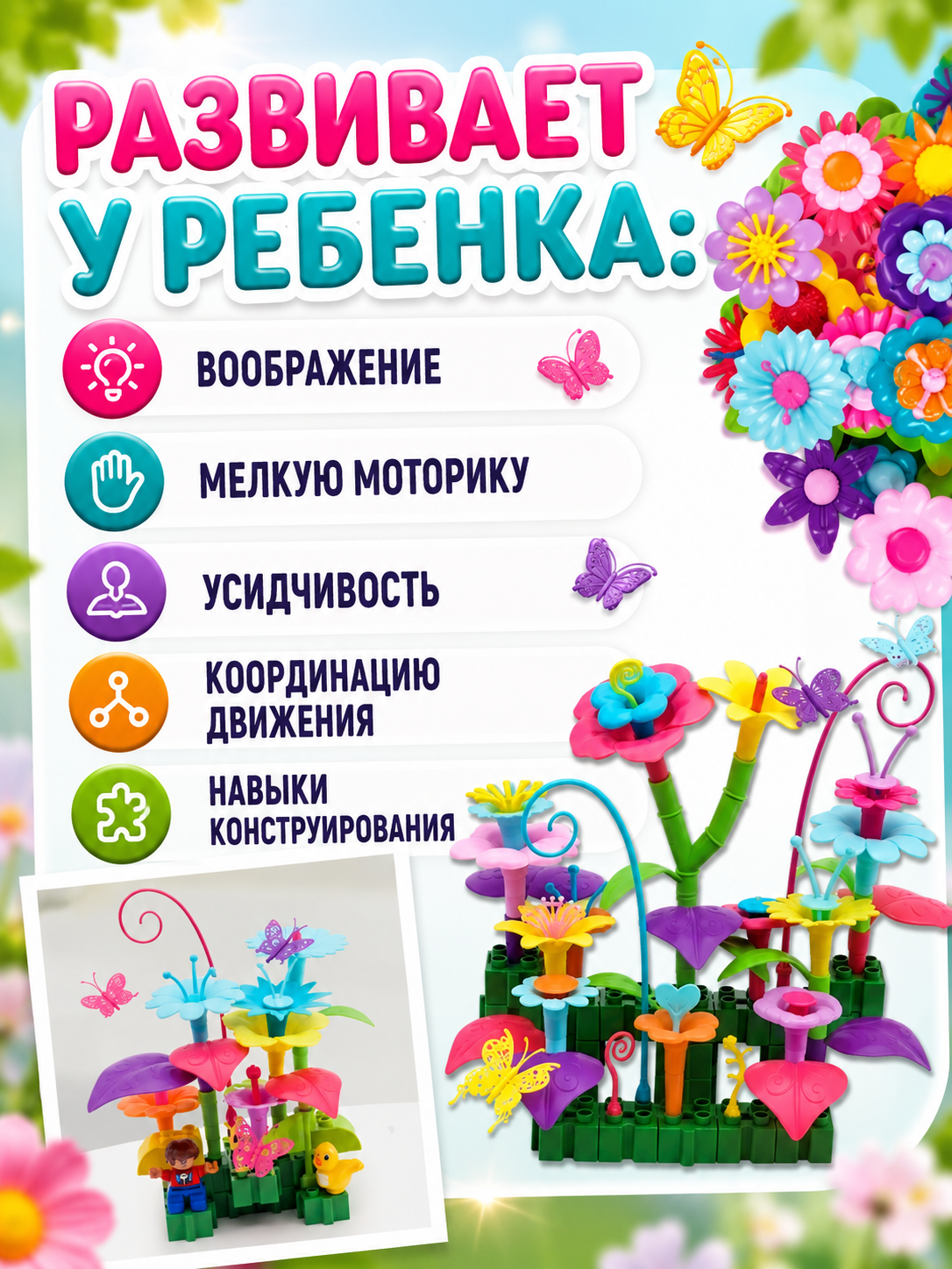 Конструктор LampStory Клумба цветов 100 дет. - фото 6
