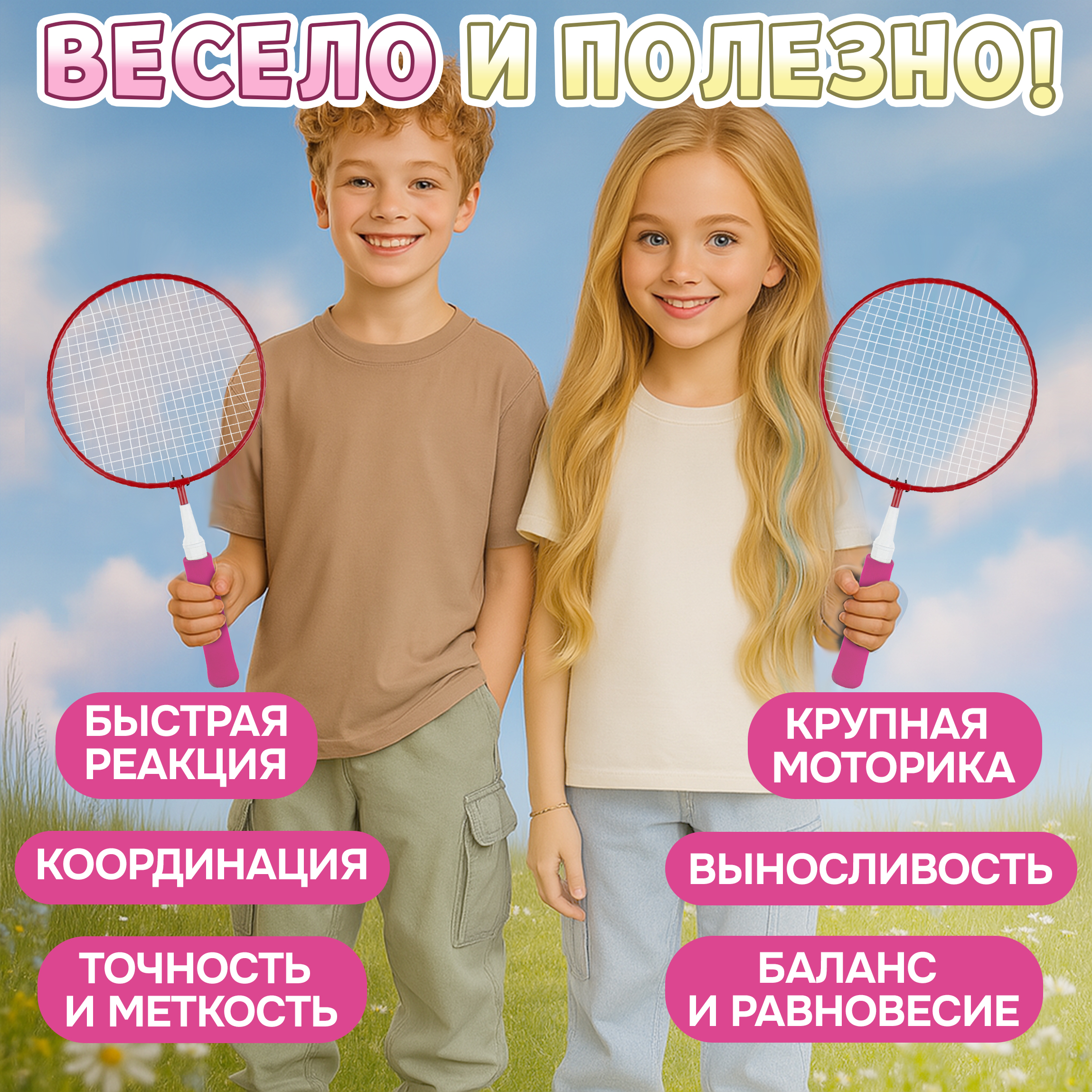 Бадминтон 1TOY ракетки для бадминтона с воланчиком в наборе взрослый детский - фото 7