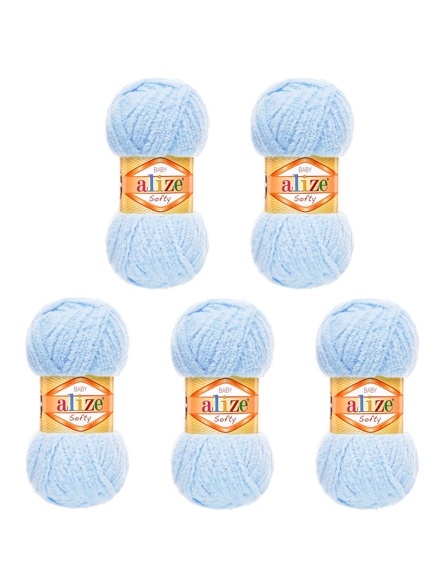 Пряжа для вязания Alize softy 50 гр 115 м микрополиэстер мягкая фантазийная 183 светло-голубой 5 мотков - фото 6