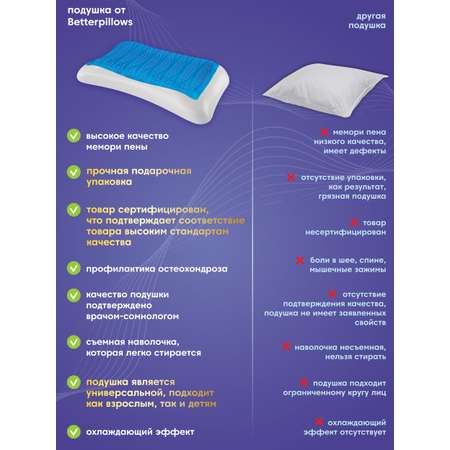 Подушка ортопедическая для сна Betterpillows с эффектом памяти для детей и взрослых