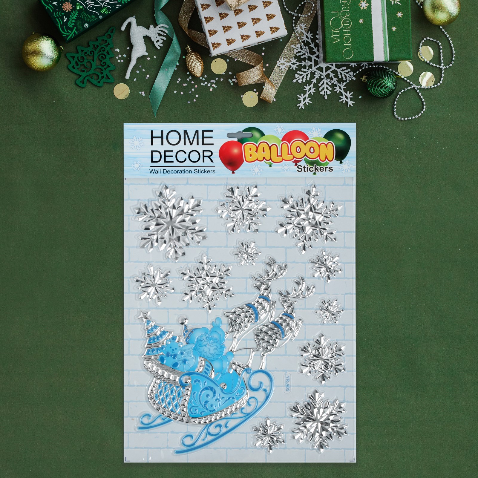 Наклейки Sima-Land на окна «Новогодние» Дед Мороз сани 43х28 см - фото 1