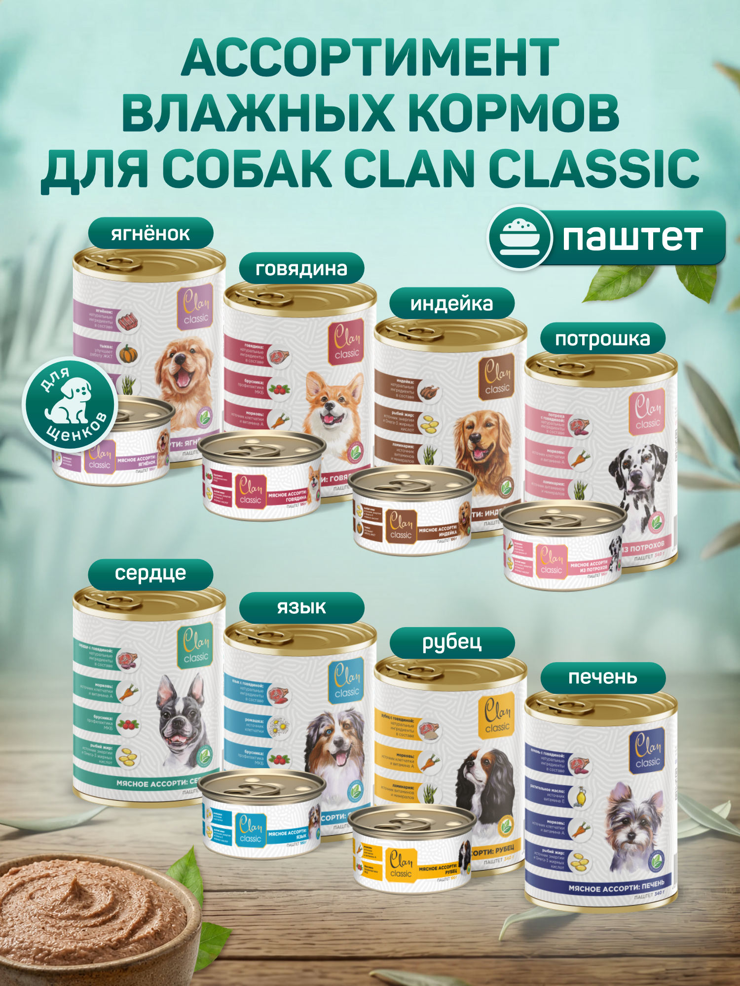 Корм для собак влажный Clan Classic Мясное ассорти с сердцем паштет ж/б 340г 6 шт. - фото 7