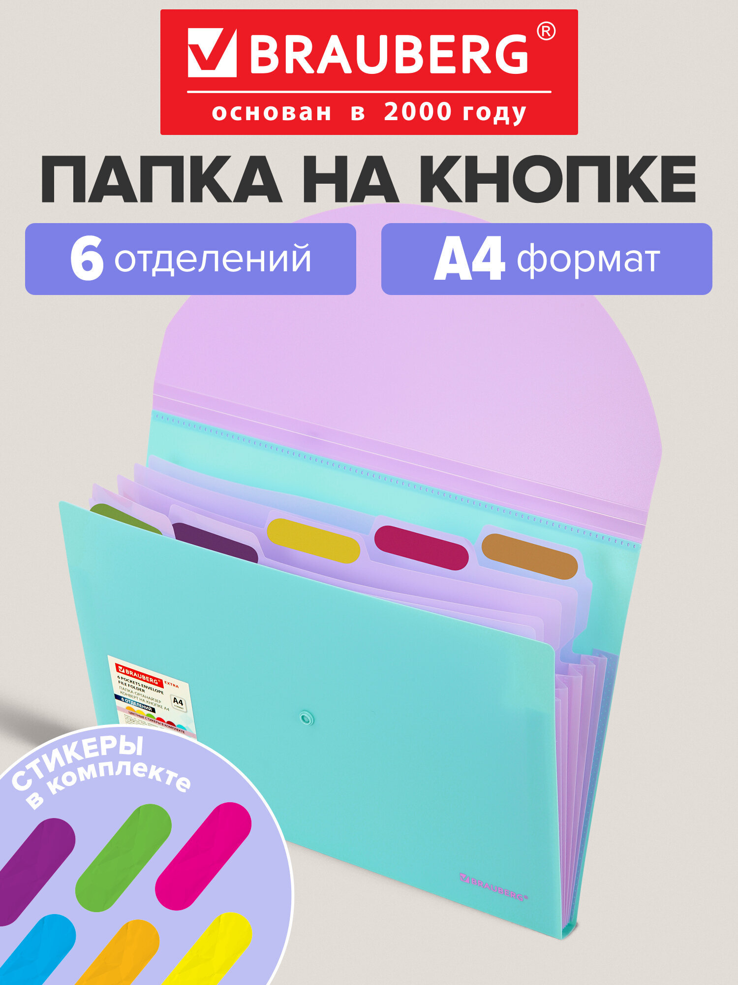 Папка-органайзер Brauberg голубая с лиловым А4 - фото 1