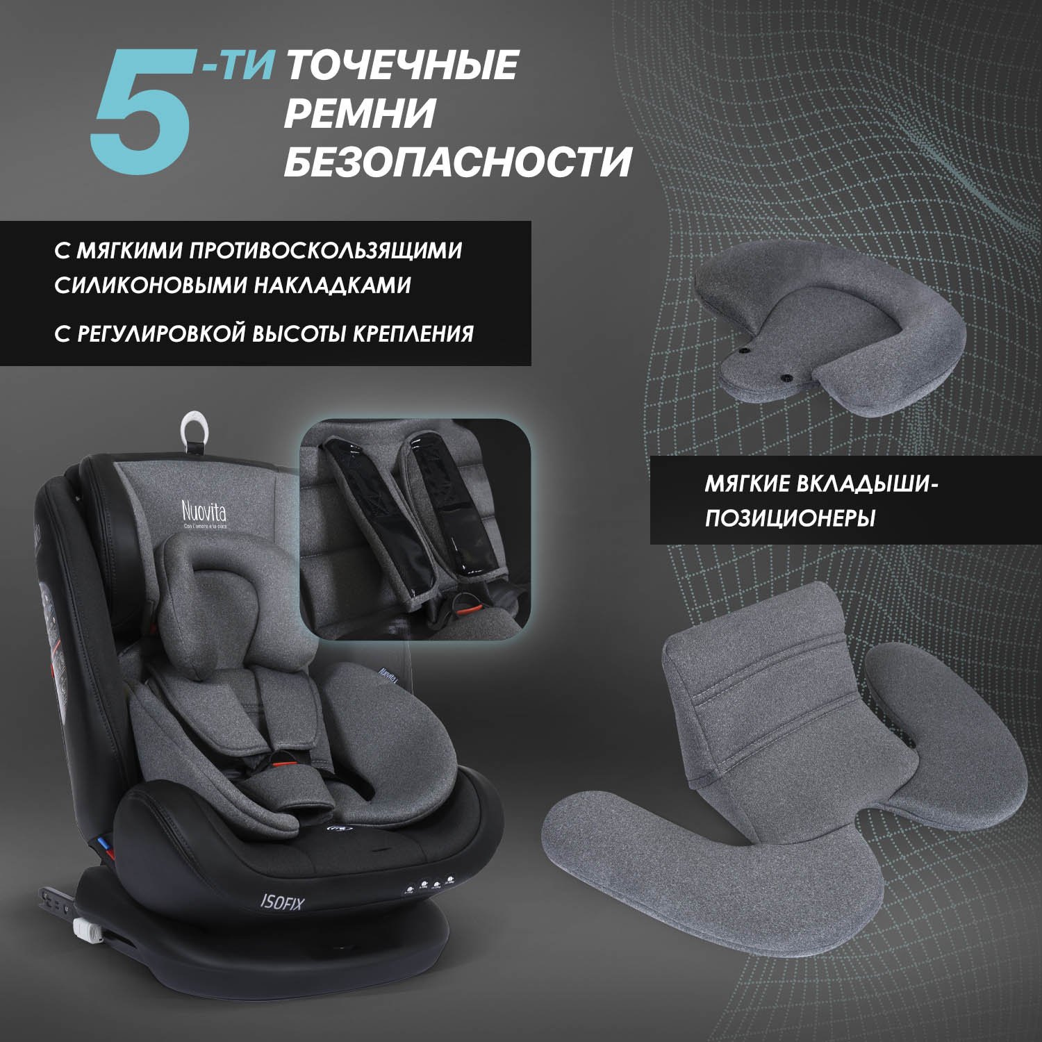 Автокресло Nuovita Maczione N0123i-1L Isofix 0+/1/2/3 (0-36 кг) серый - фото 8