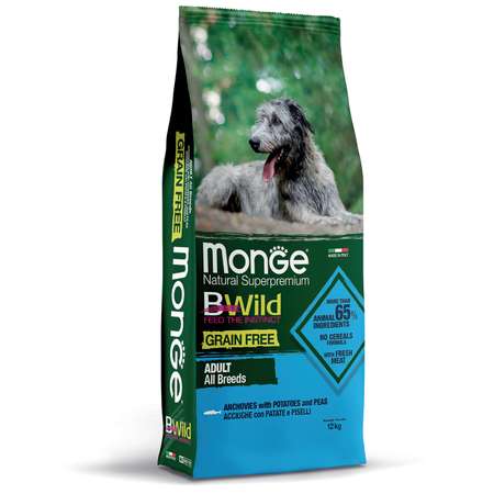 Корм для собак MONGE BWild Grain free из анчоуса с картофелем и горохом 12кг