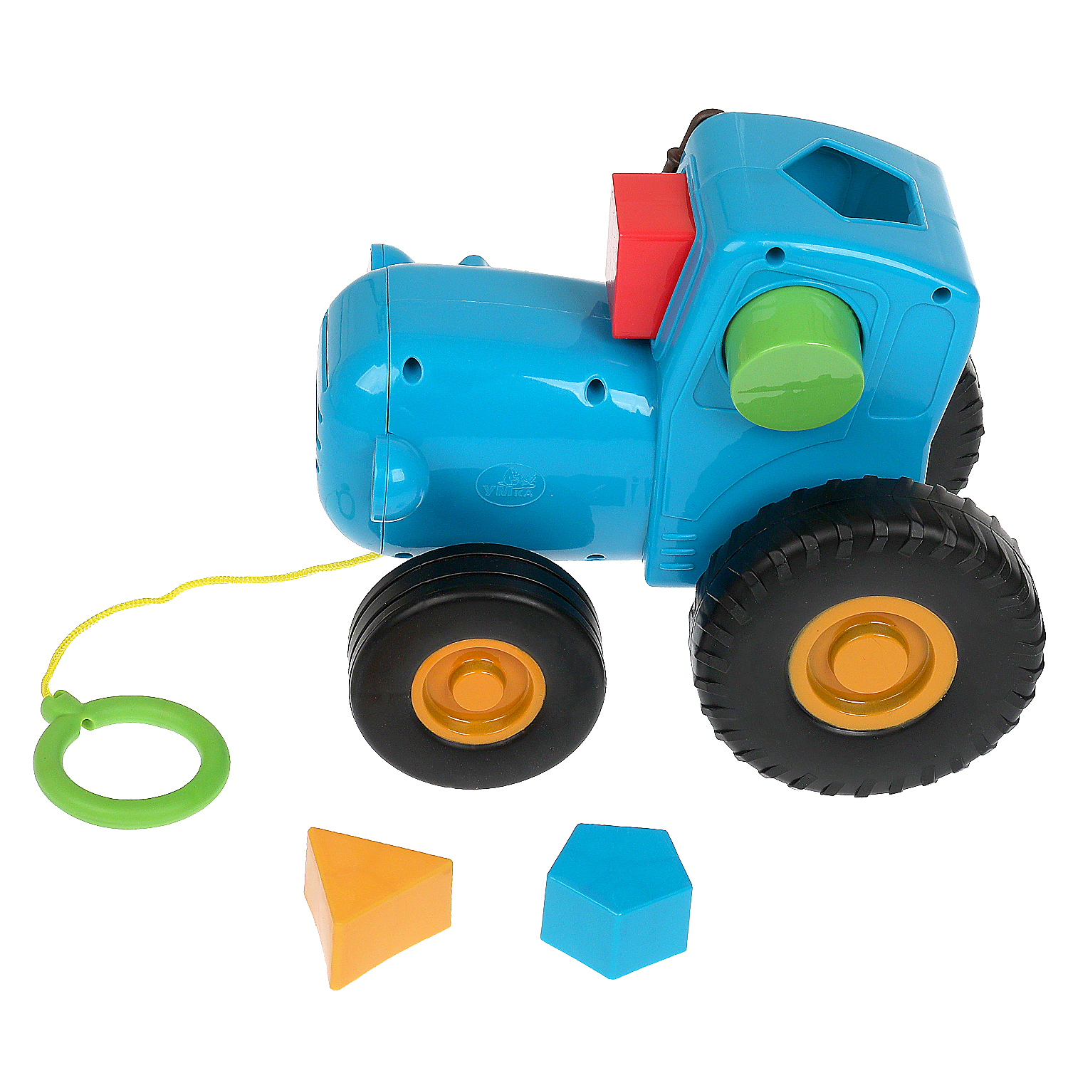 Каталка УМка Синий трактор на веревочке голубой - фото 1