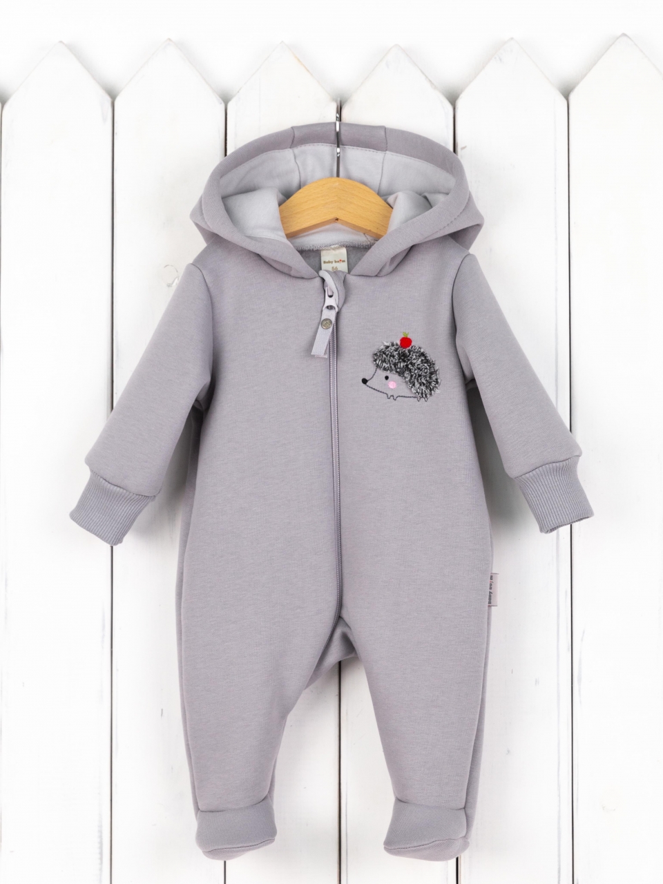 Комбинезон утепленный Baby boom К394/1-Ф аппликация ёжик светло-серый - фото 1