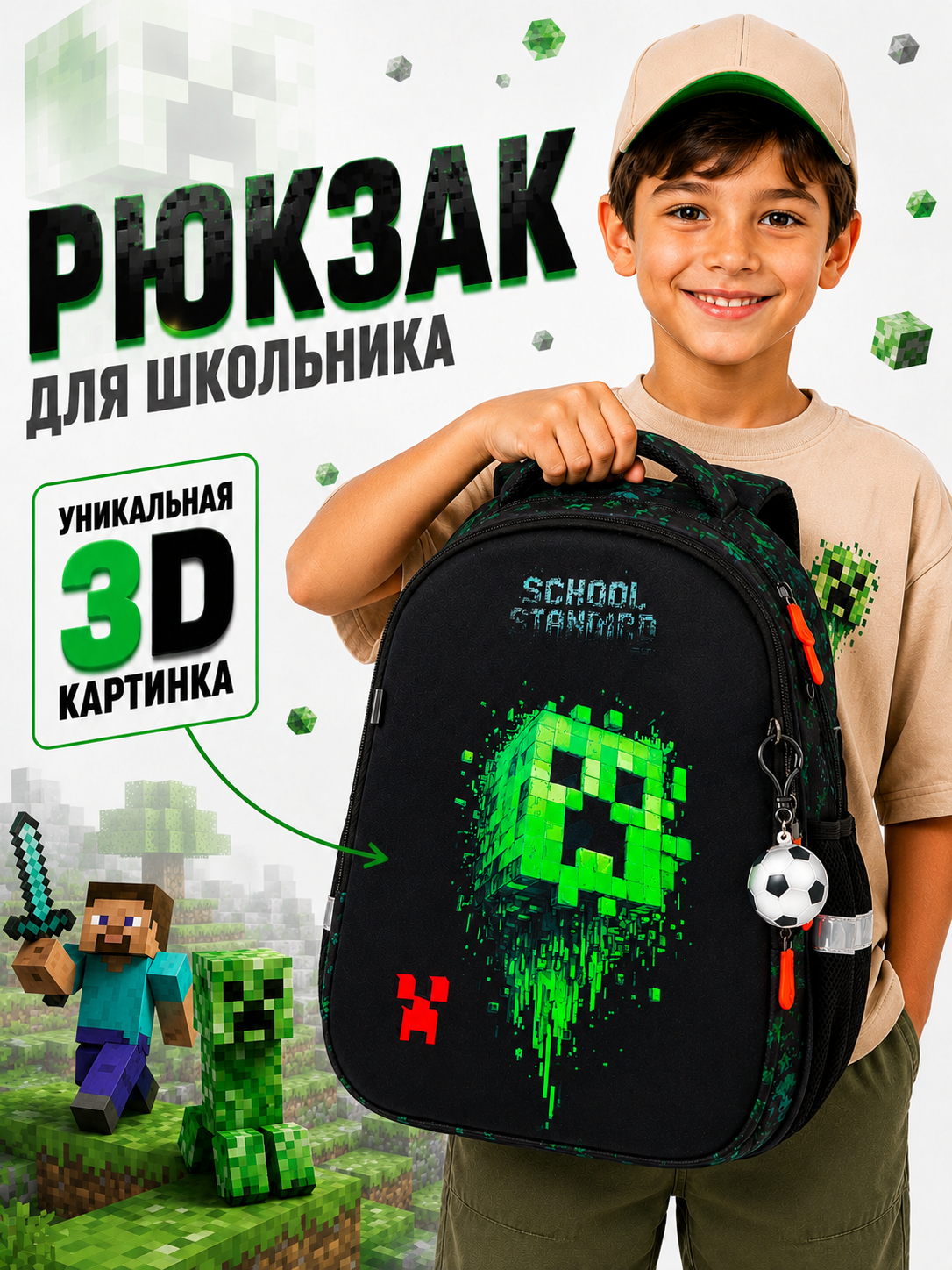Изображение товара Рюкзак School Standard школьный для мальчика+брелок Изображение товара Рюкзак School Standard школьный для мальчика+брелок