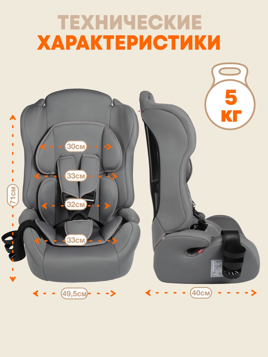 Автокресло ZLATEK Atlantic lux 1/2/3 (9-36 кг) серый - фото 8