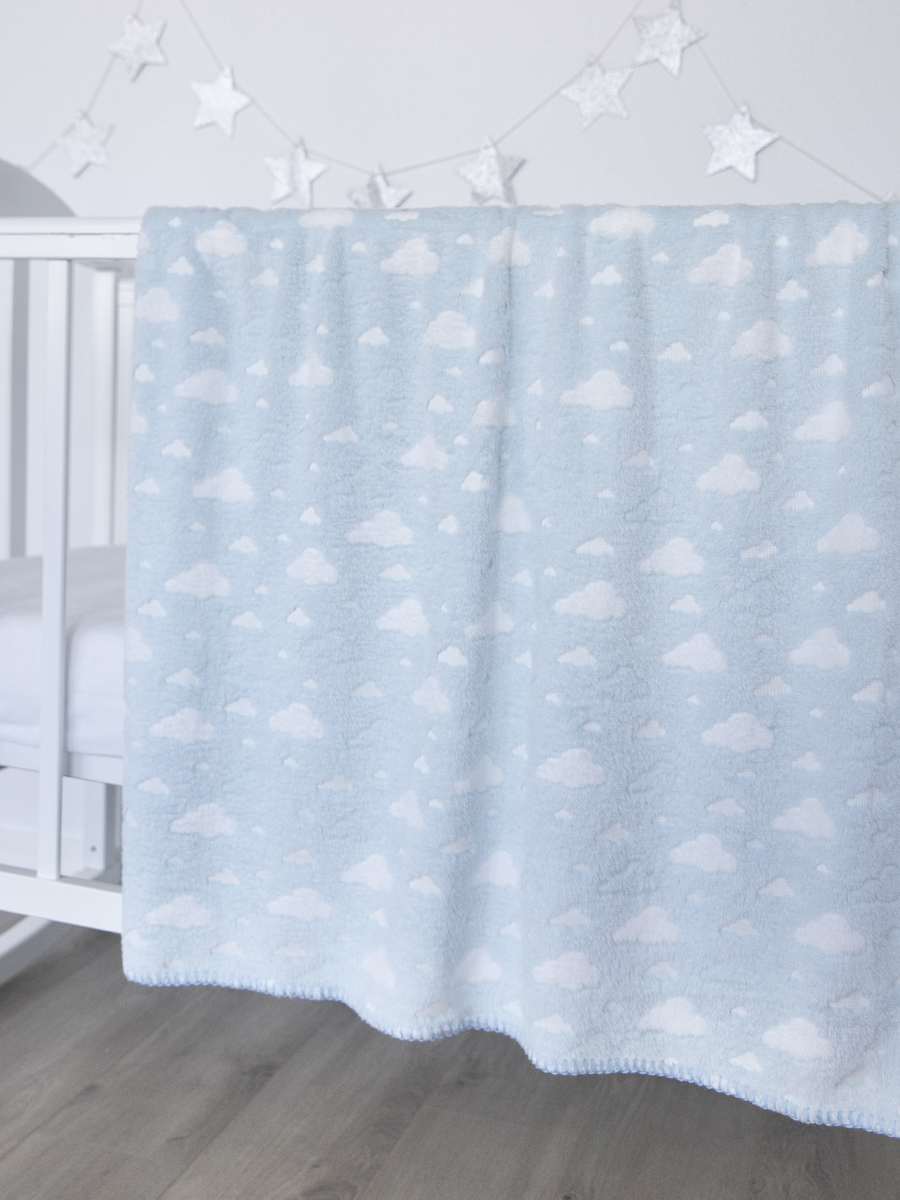Плед Baby Nice облака голубой велсофт 75 x 100 см - фото 3