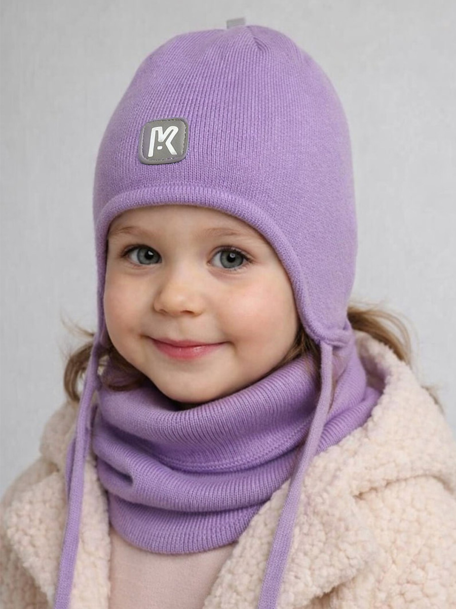 Шапка и снуд ПриКиндер U-Sp232724 Цвет: Сиреневый - фото 1