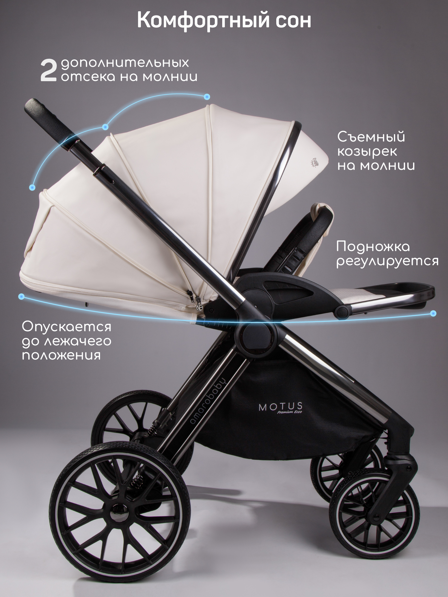 Коляска 2в1 Amarobaby Motus Premium Ecco белый - фото 17