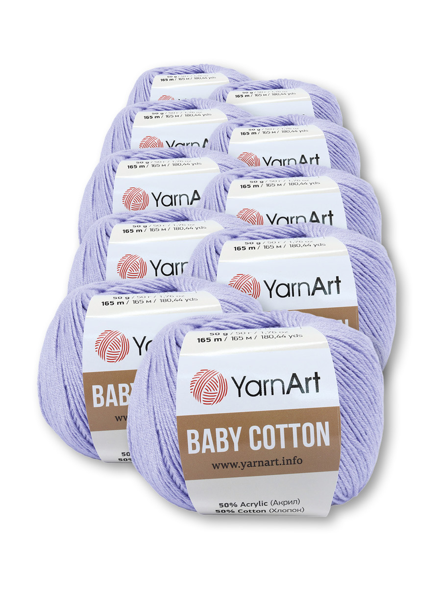 Пряжа для вязания YarnArt Baby Cotton 50гр 165 м хлопок акрил детская 10 мотков 417 светло-сиреневый - фото 3