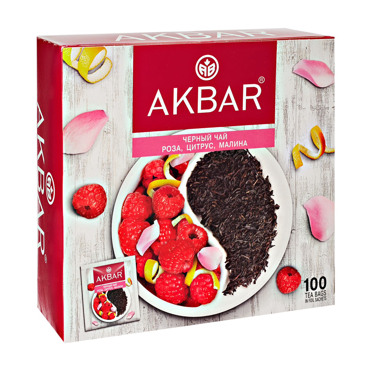 Чай Akbar Черный Роза Цитрус Малина 100 пакетов в конвертах - фото 1