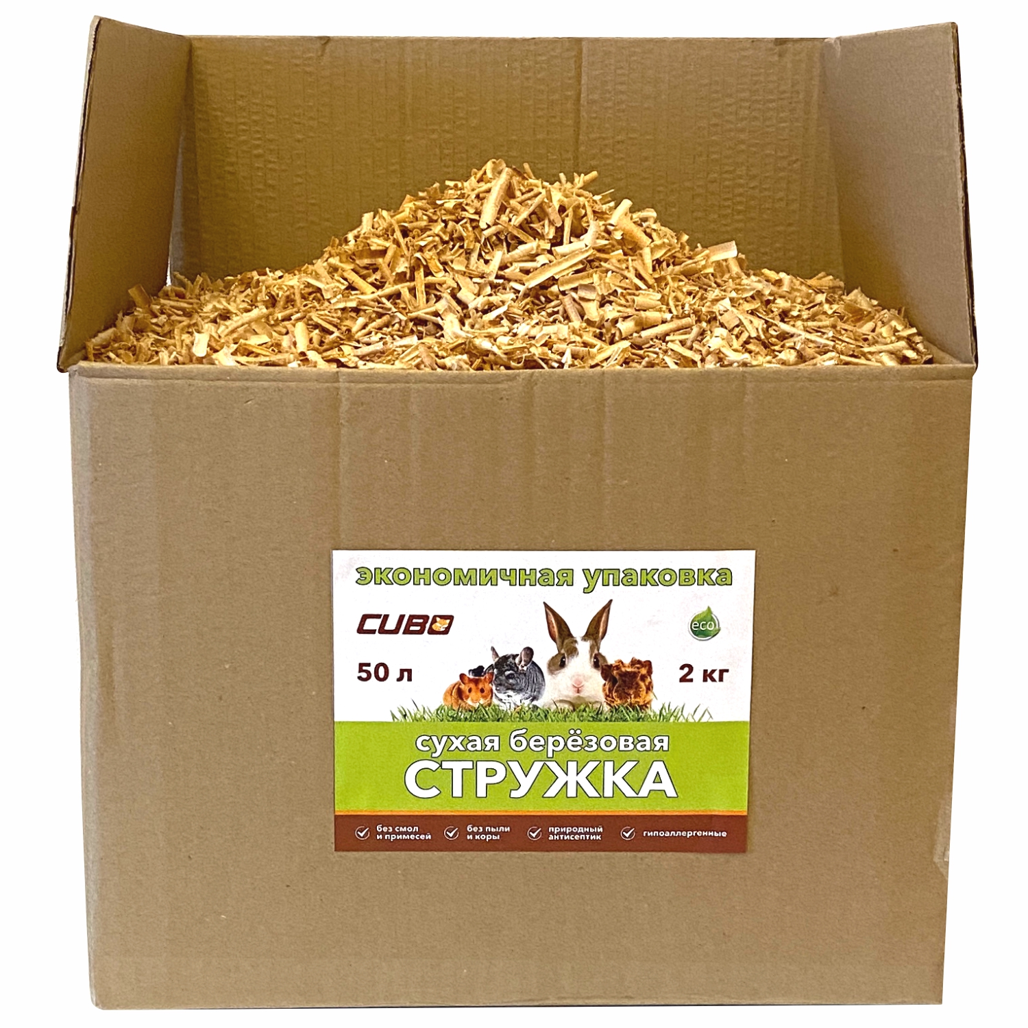 Наполнитель стружечный CUBO для грызунов берёза 50 л - фото 1