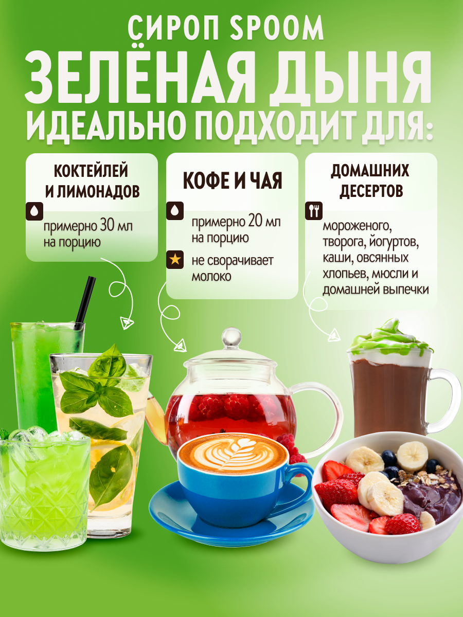 Сироп SPOOM Дыня зелёная 1л для кофе коктейлей и десертов - фото 3