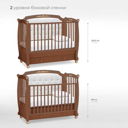 Детская кроватка Nuovita прямоугольная, продольный маятник (темный орех)