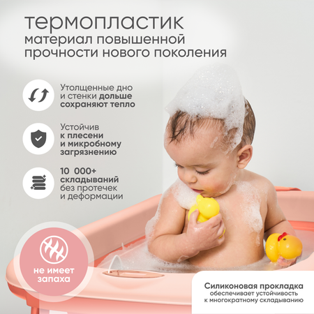 Детская складная ванночка Solmax с термометром для купания новорожденных розовая