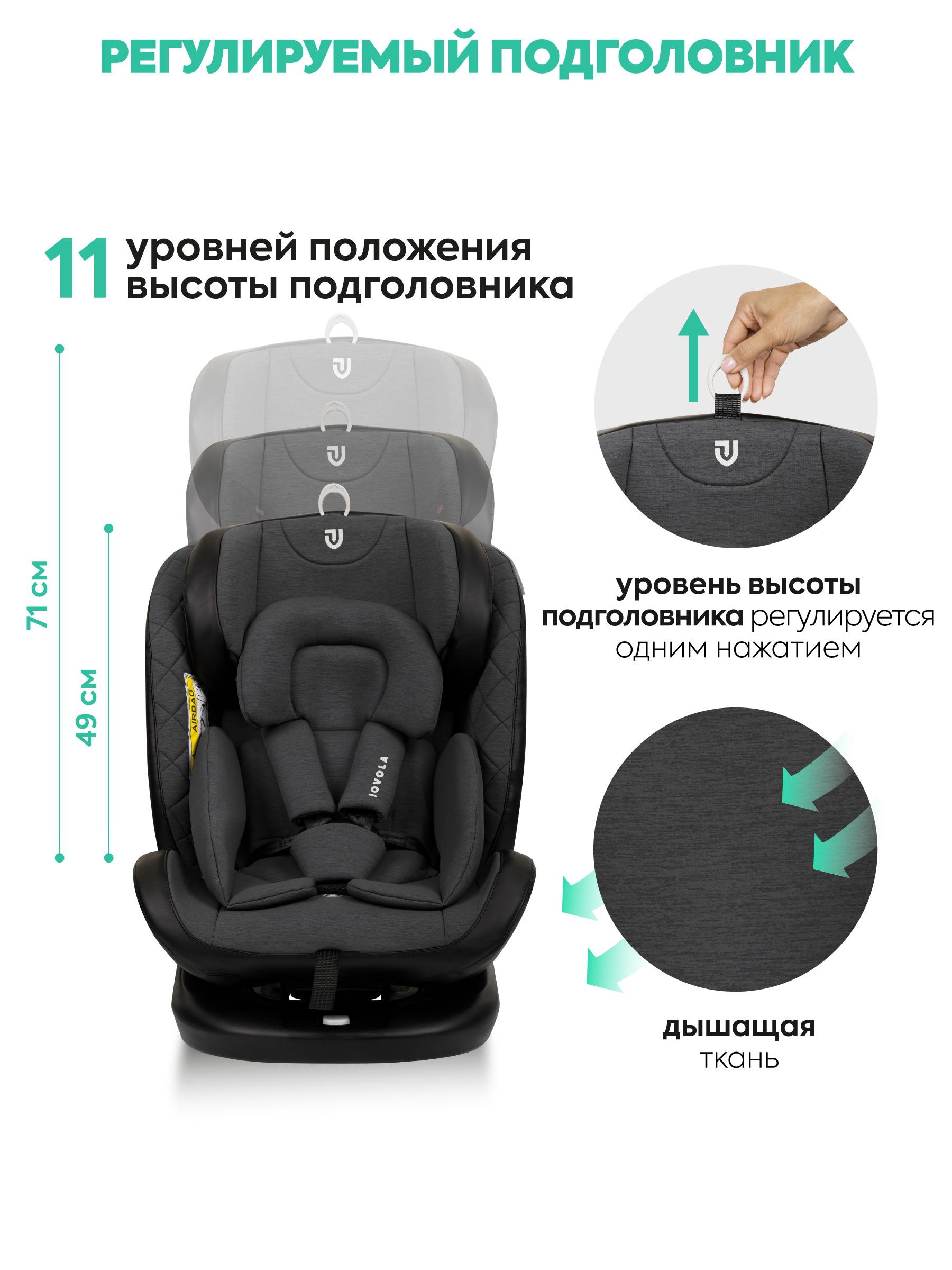Автокресло Indigo Jovola Fuller сер.-черная кожа Isofix 0+/1/2/3 (0-36 кг) серый - фото 5