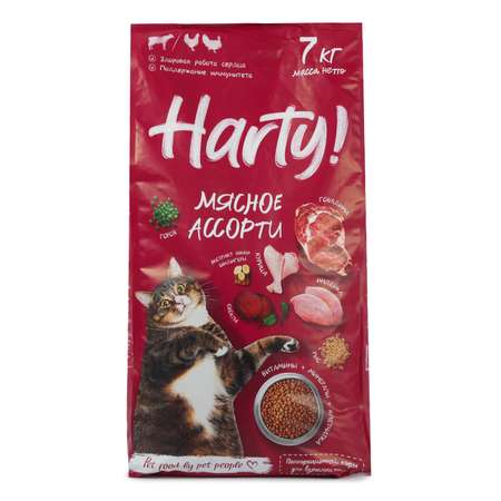 Корм для кошек Harty 7кг Мясное ассорти для взрослых полнорационный сухой