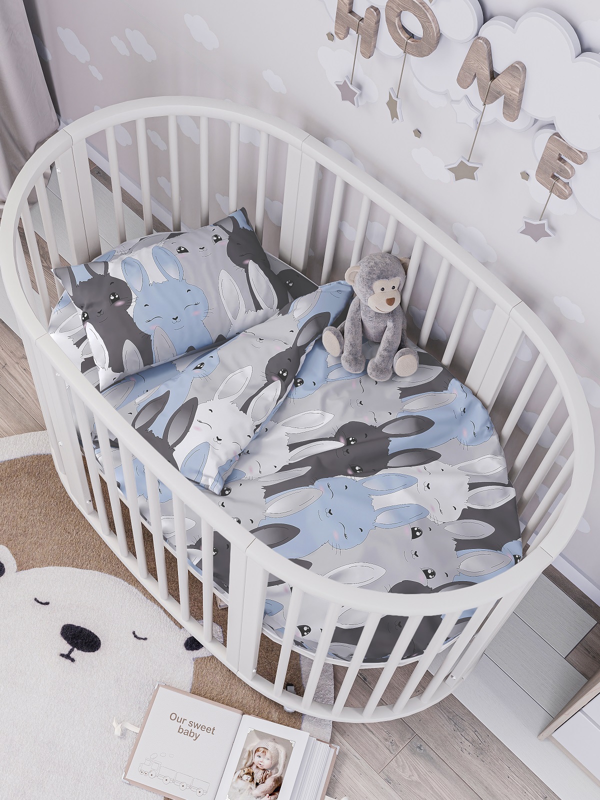 Комплект постельного белья Lemony kids в овальную кроватку Carlo Серый 3 предмета - фото 1