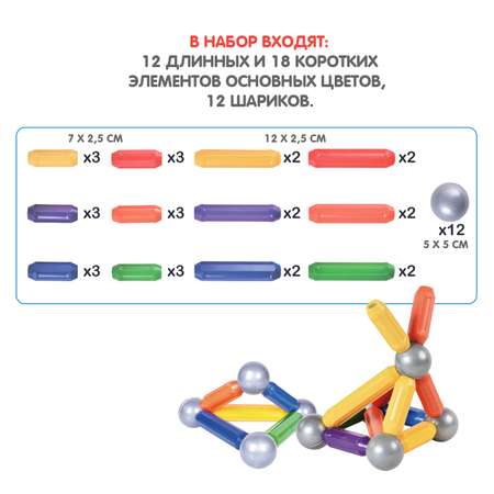 Конструктор Bondibon Bondimax основной набор 42дет магнитный