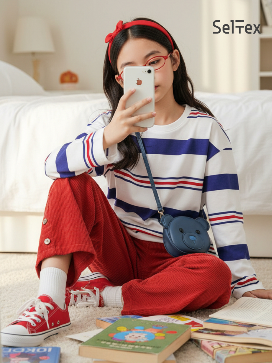 Лонгслив Селтекс Ю_ДК62 молоко/синий-красный полоса - фото 4