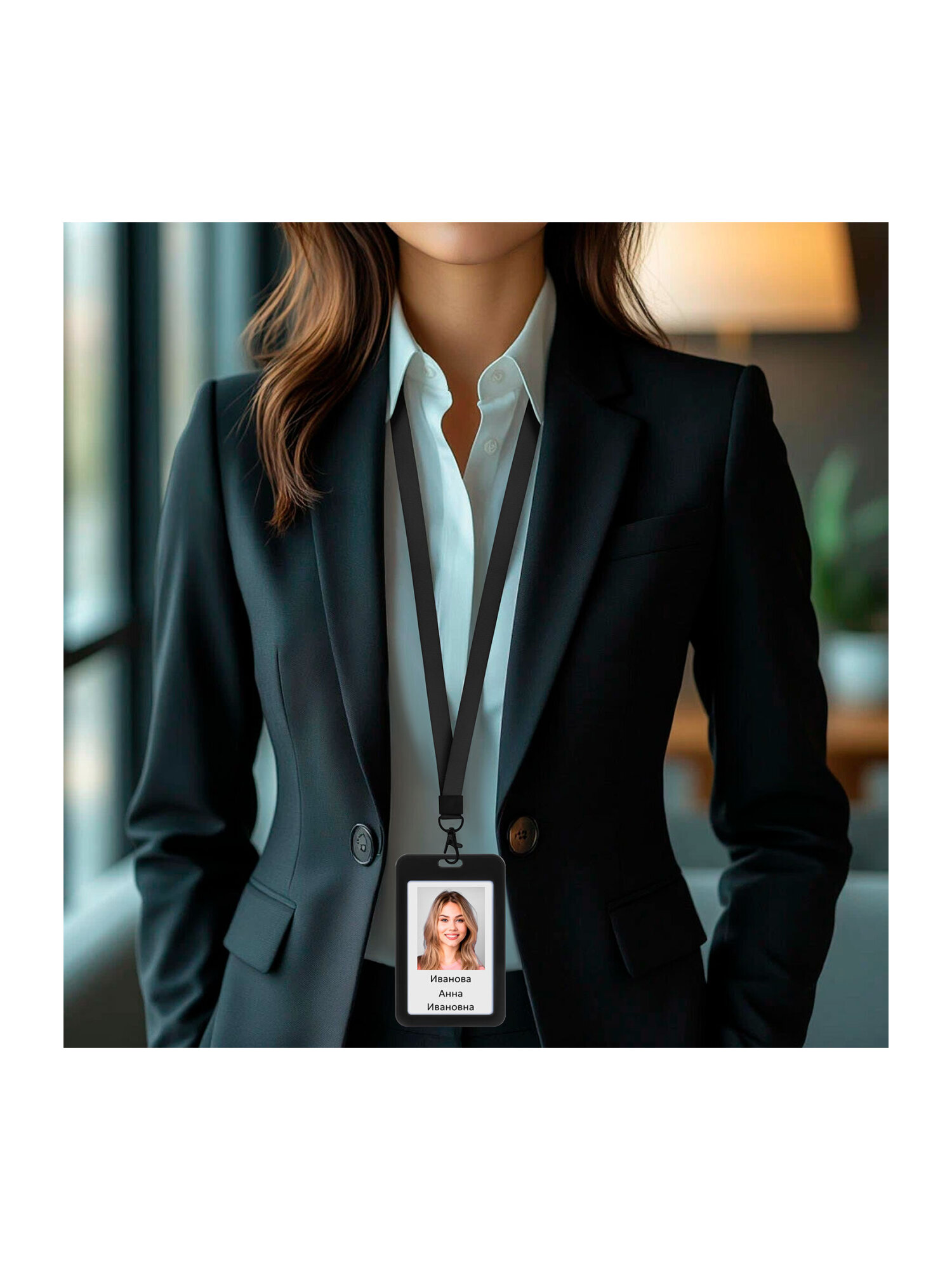 Бейдж Brauberg черный с лентой и карабином - фото 15