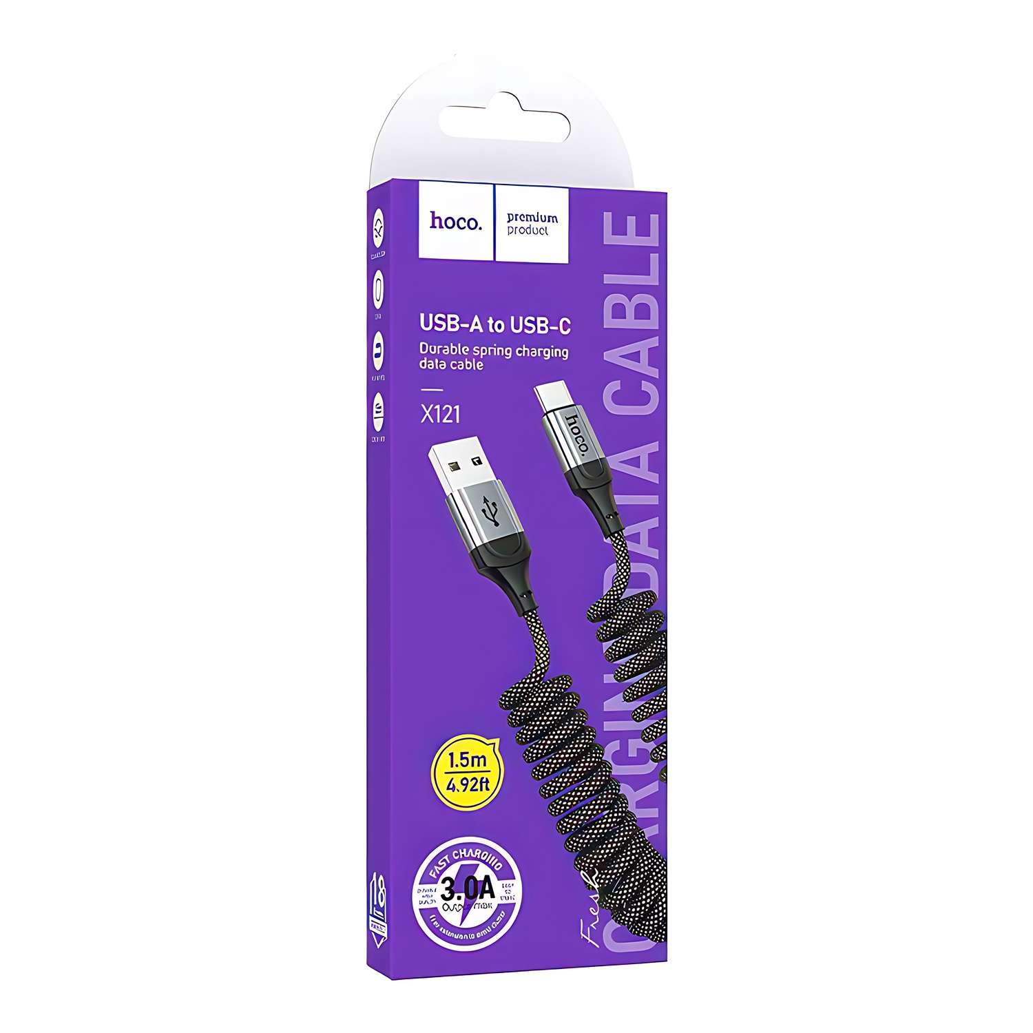 USB кабель-пружина hoco Type-C 3A 1.5м нейлон черный - фото 3