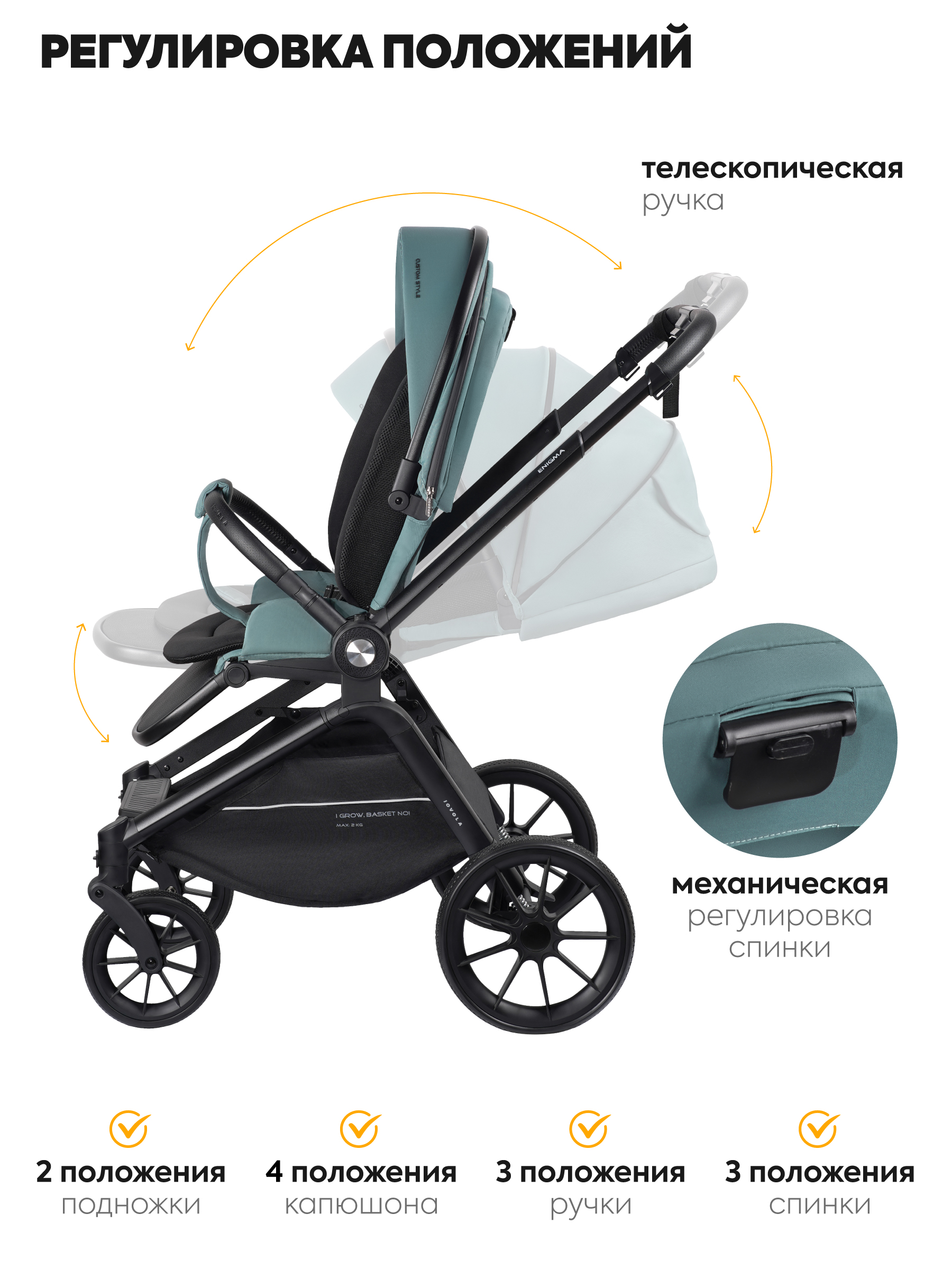 Коляска прогулочная JOVOLA Enigma всесезонная зеленый - фото 5