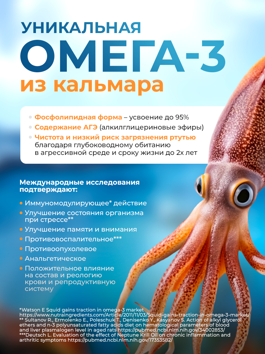 Омега-3 из печени кальмара + АГЭ Доктор Море Для кожи волос и ногтей сердца и сосудов иммунной и нервной системы - фото 6