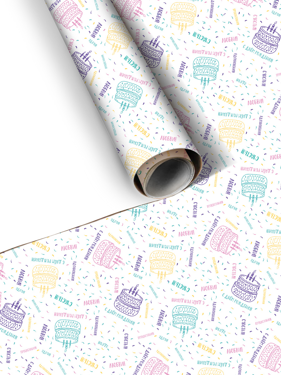 Упаковочная бумага на день рождения ГК Горчаков упаковка для подарков "С ДНЁМ РОЖДЕНИЯ! Паттерн тортики" - фото 3