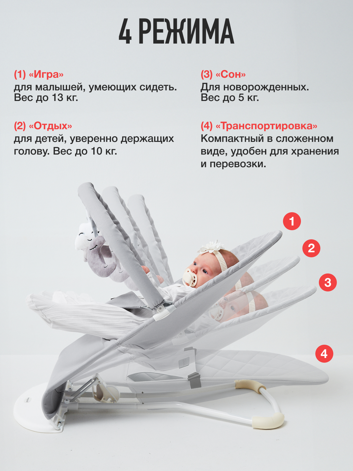 Шезлонг Mamagoods светло-серый серый - фото 4