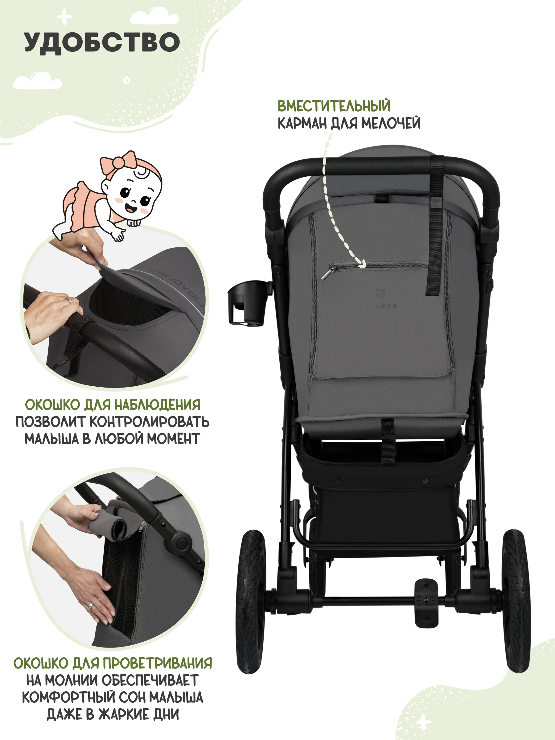 Коляска прогулочная JOVOLA Selena Air new темно-серый - фото 12