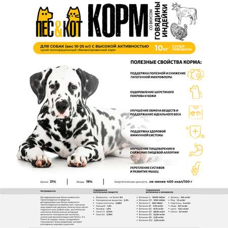 Корм сухой ПЕС и КОТ Индейка и говядина 10 кг Суперпремиум для средних пород