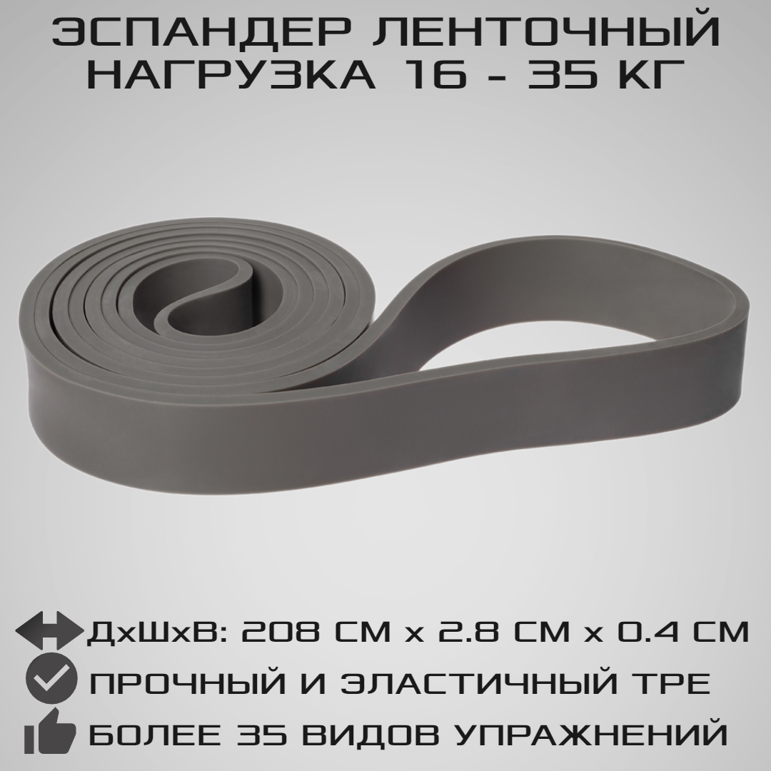 Эспандер ленточный STRONG BODY серый сопротивление от 16 кг до 35 кг - фото 1