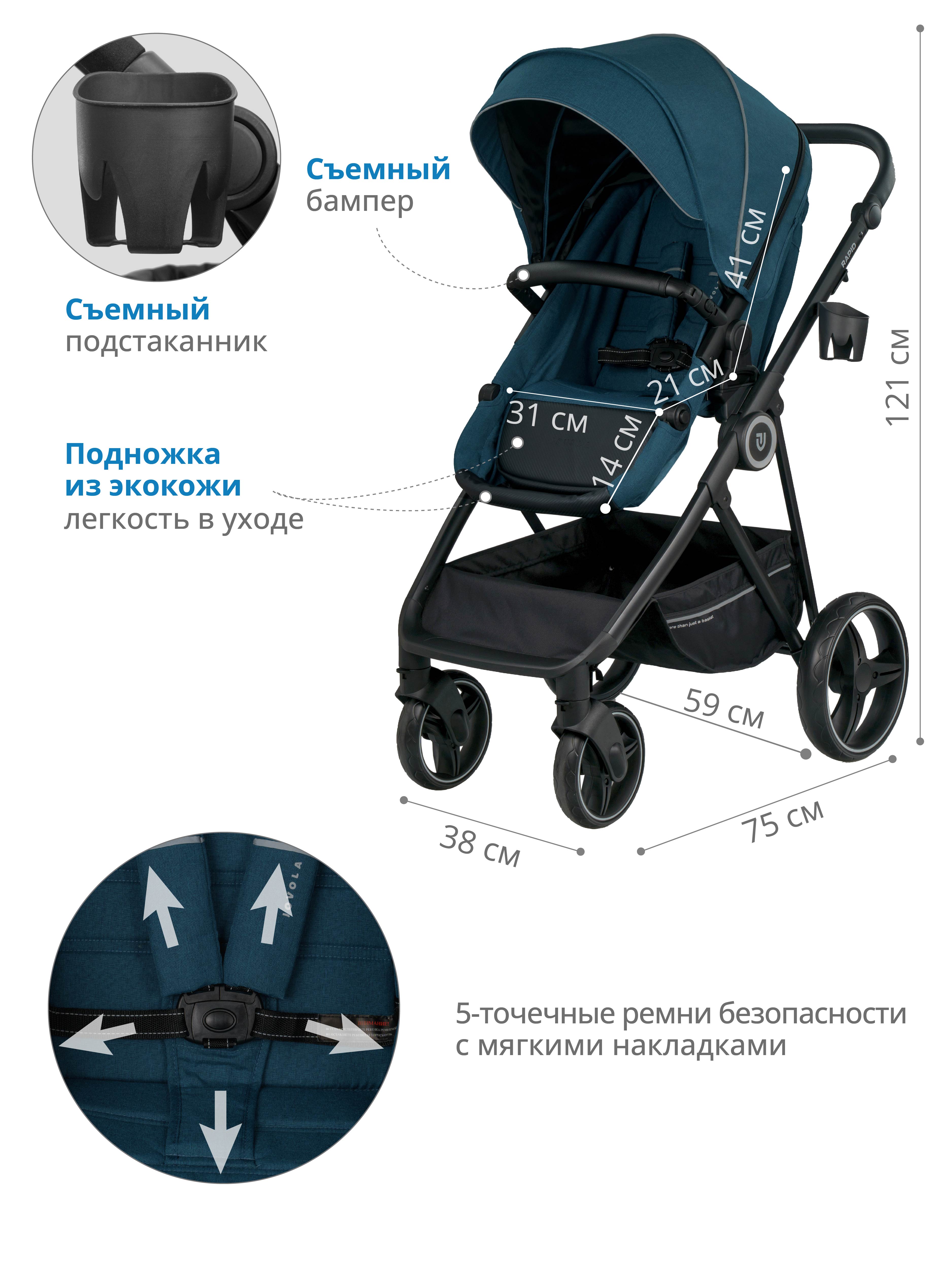 Коляска трансформер JOVOLA RAPID морская волна - фото 4