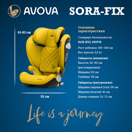Автокресло Avova Sora-Fix Isofix 2/3 (15-36 кг) желтый