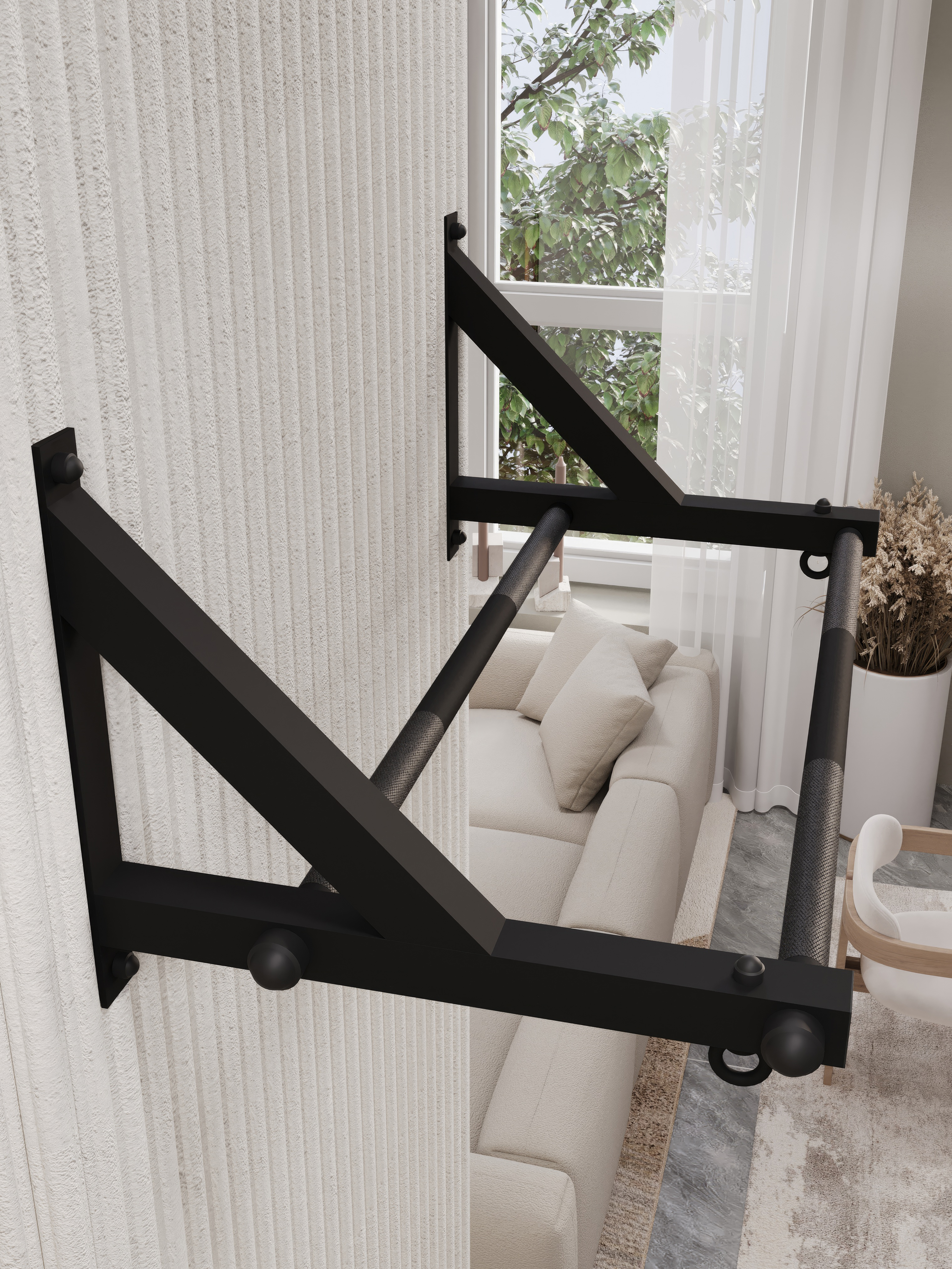 Турник настенный BORABO 2 хвата Классик Black со стальным рифлением хватов - фото 11