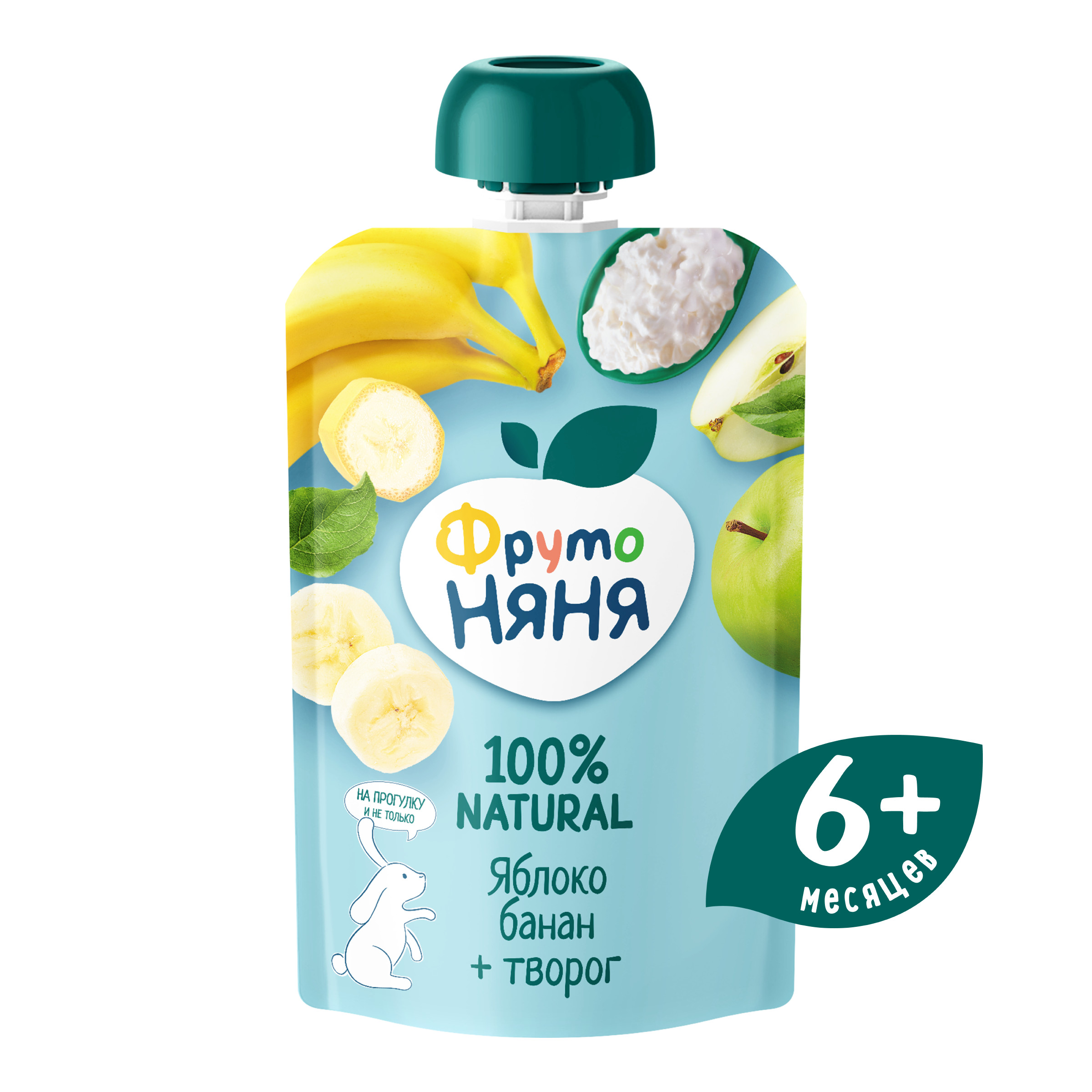 Пюре ФрутоНяня Яблоко с бананом и творогом с 6 мес 90 г - фото 1