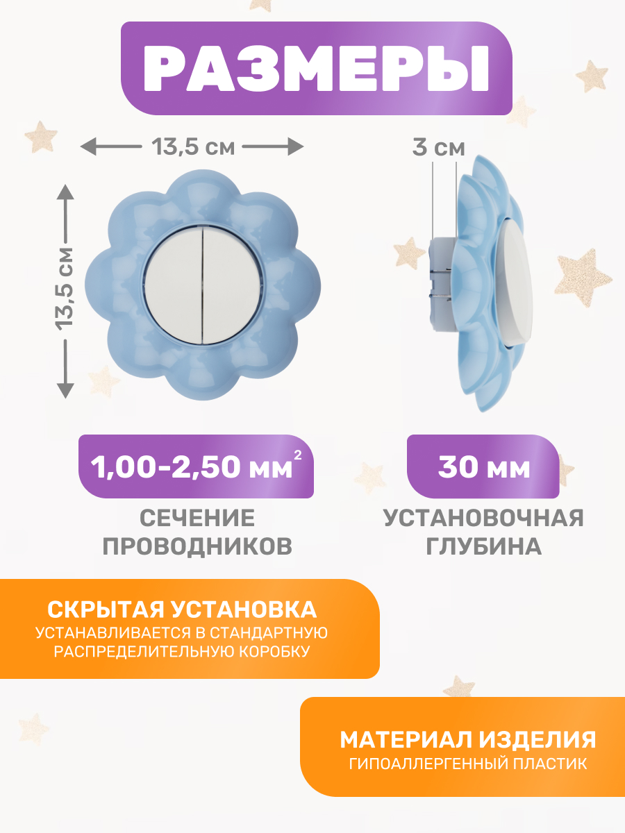 Выключатель Kranz Happy «Цветок» двухклавишный скрытой установки бело-голубой - фото 2