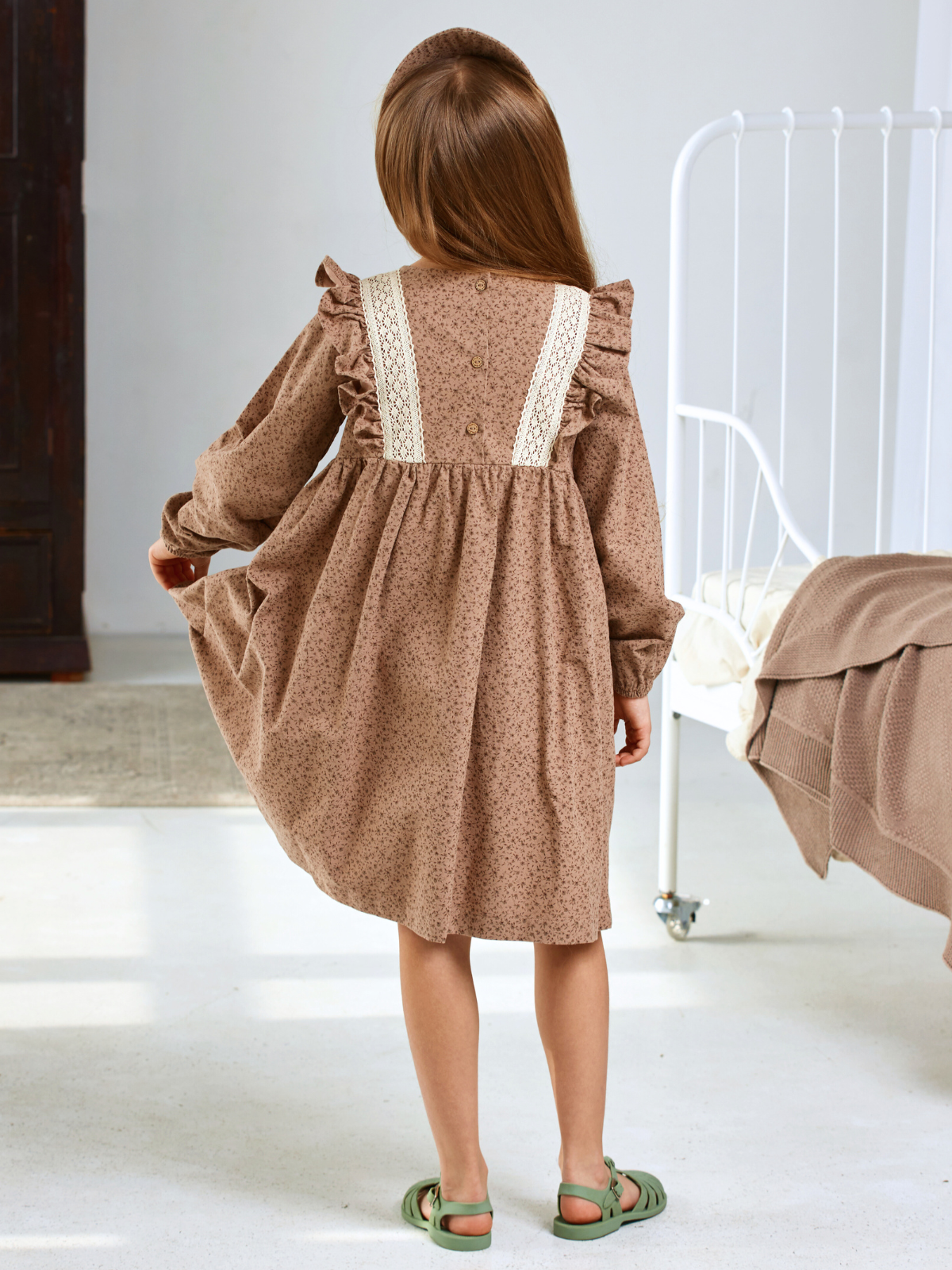 Платье MOUN платье_фланель/кружево_листик/коричневый - фото 4