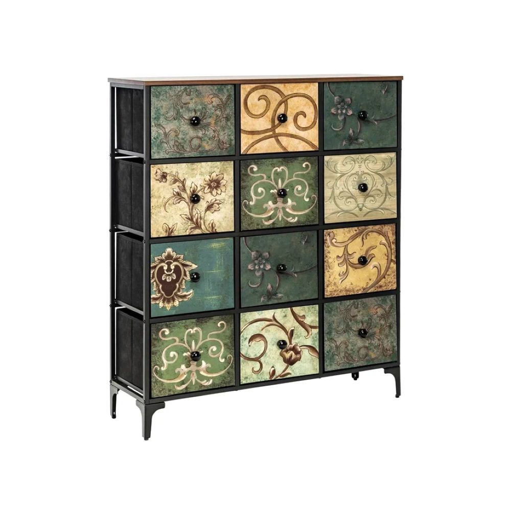 Комод Leset Лунет 12 ящиков Каркас Черный ящики Мульти зеленый - фото 4